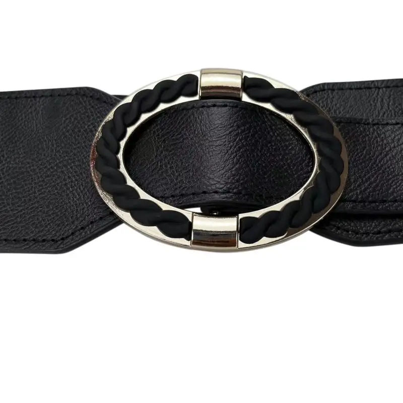 Women Elastic Waist Belts Fashion Wide Stretchy Ladies Alloy Buckle Belts for Dress