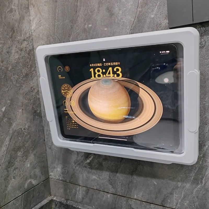 Waterproof Bathroom Tablet Holder, Shower Phone Shelf with Rotation, Anti-Fog Touch Screen, No-Drill Wall Mount for Movies