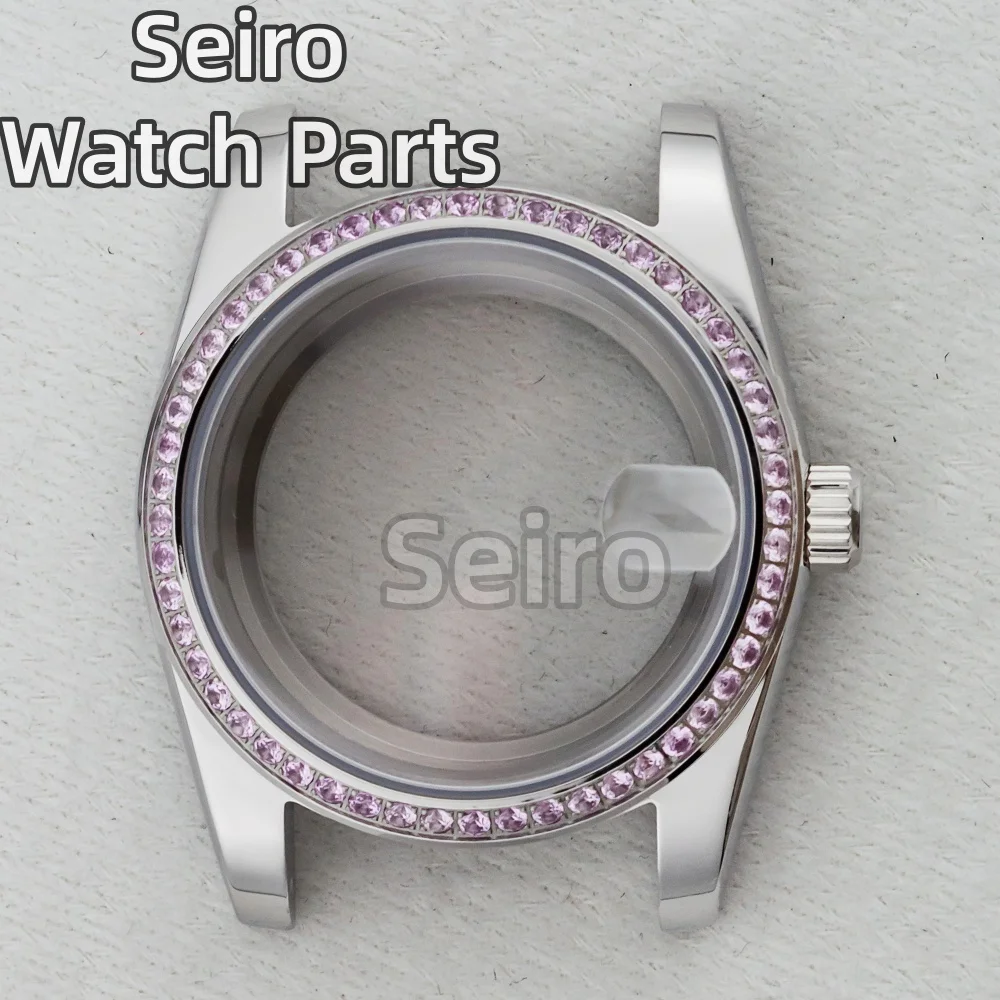 

Lady 36mm Pink/Blue/Purple Diamond Watch Case Sapphire Waterproof Stainless Steel For Datejust NH35/NH36 Movement 28.5mm Dial