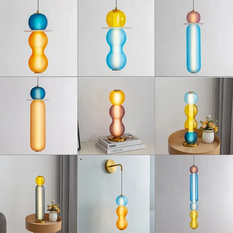 Colored Pendant Lamps LED Stained Glass Pendant Light Bar Shop Restaurant Dinging Room Creative Bedside Lamp Fixtures VB73CV