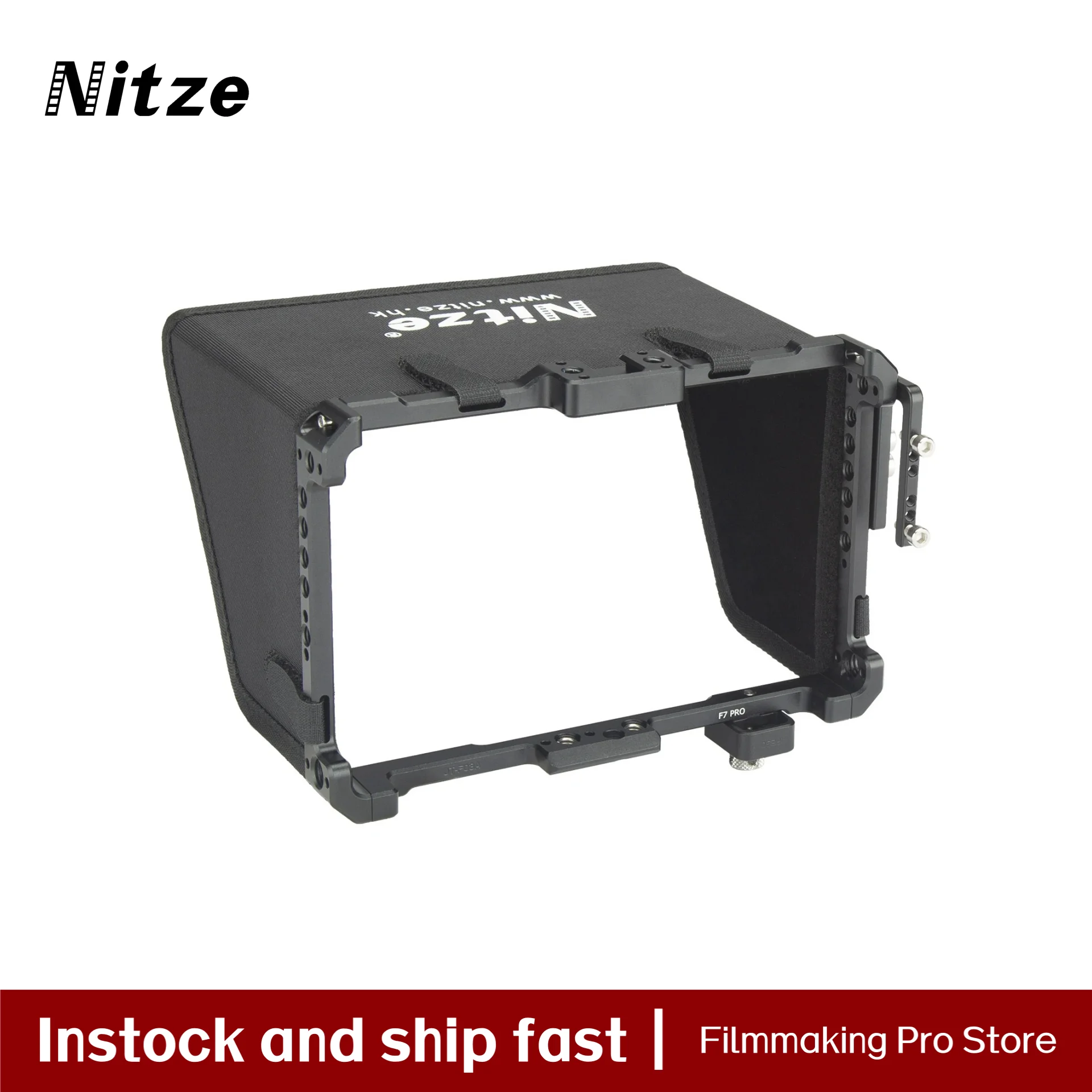 Nitze Cage for Feelworld F7 PRO 7'' Monitor with Sunhood,HDMI and USB Type-C Cable Clamp,Cold Shoe