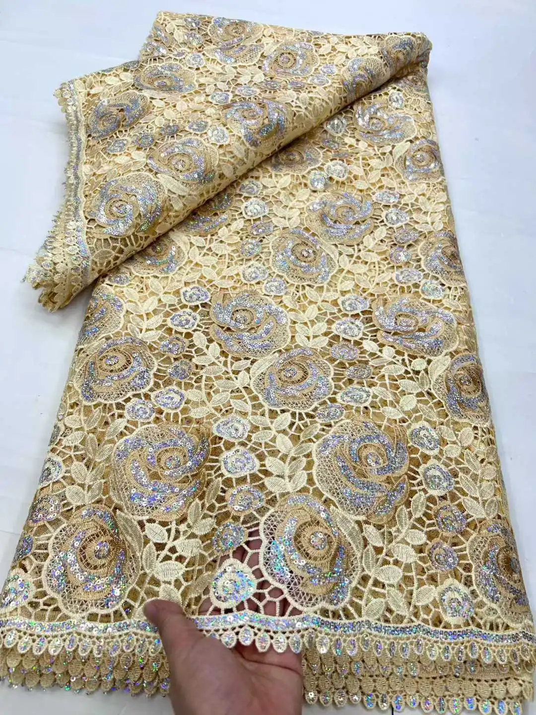 African Guipure Fabric 2025 High Quality Lace Nigerian Sequins Lace Fabric French Laces Fabrics For Party Dress Sewing