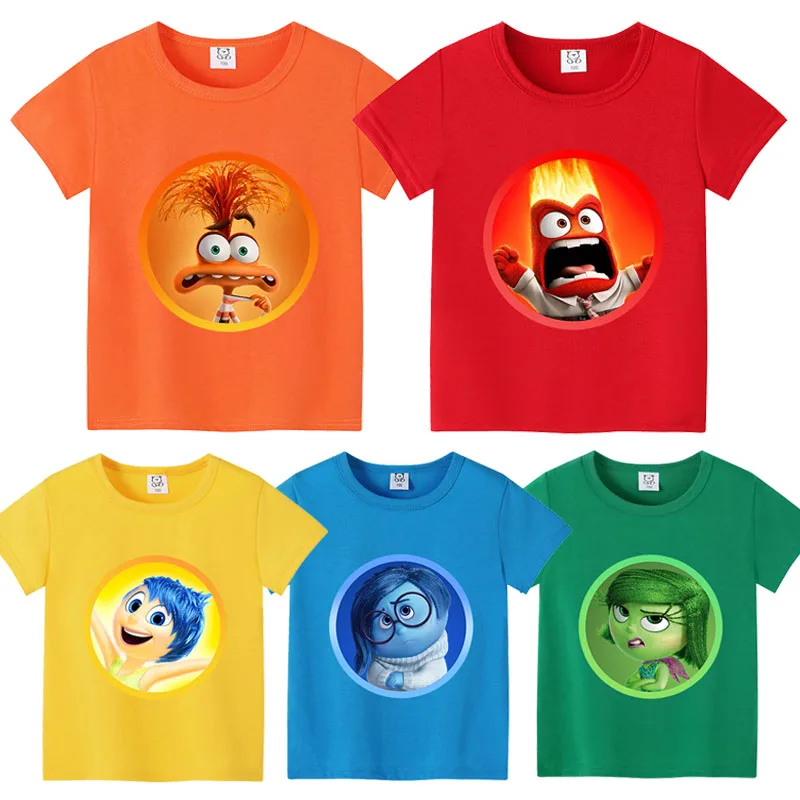 Inside Out 2 T-shirts for Children Joy Sadness Anxiety Anger Outdoor Clothes Fashion Boy Girl Disney Cartoon Top Shirts Gifts