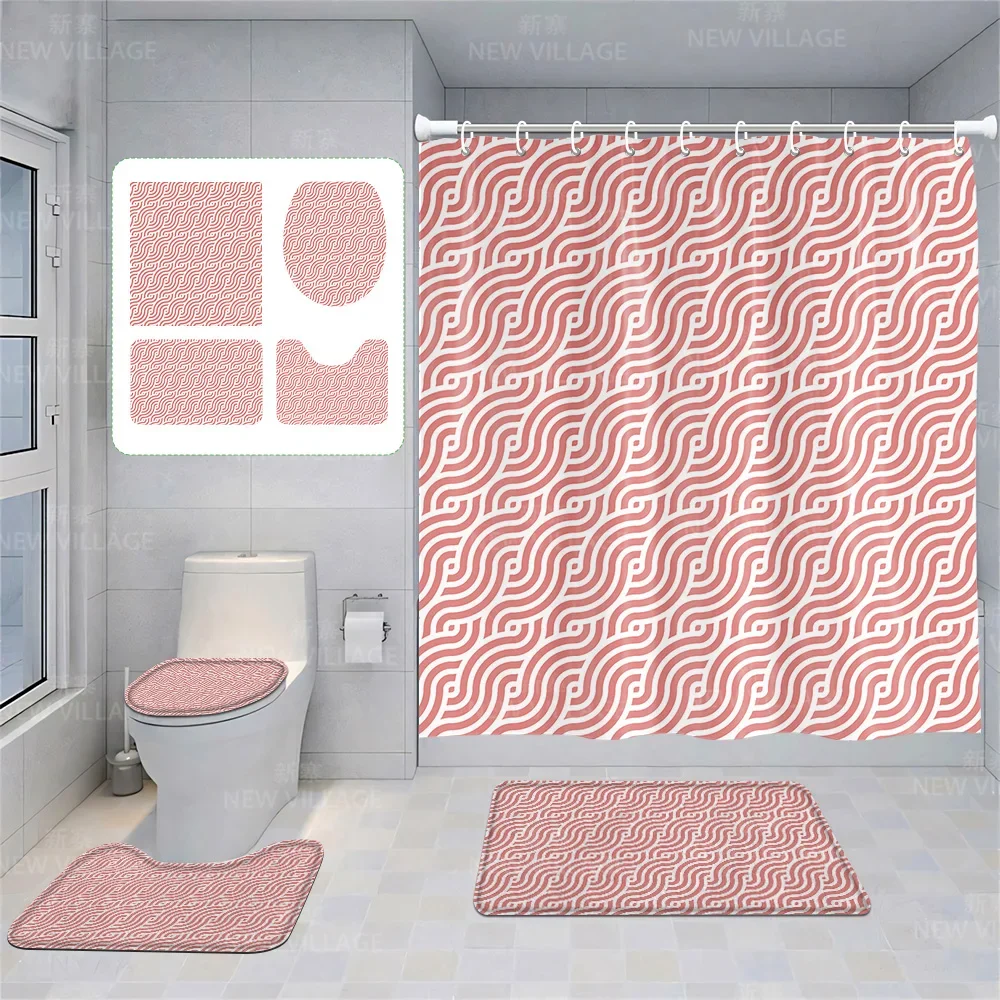 Home shower curtains bathroom Decora waterproof fabric non-slip bathmat water absorption curtain Modern geometric nordic simple