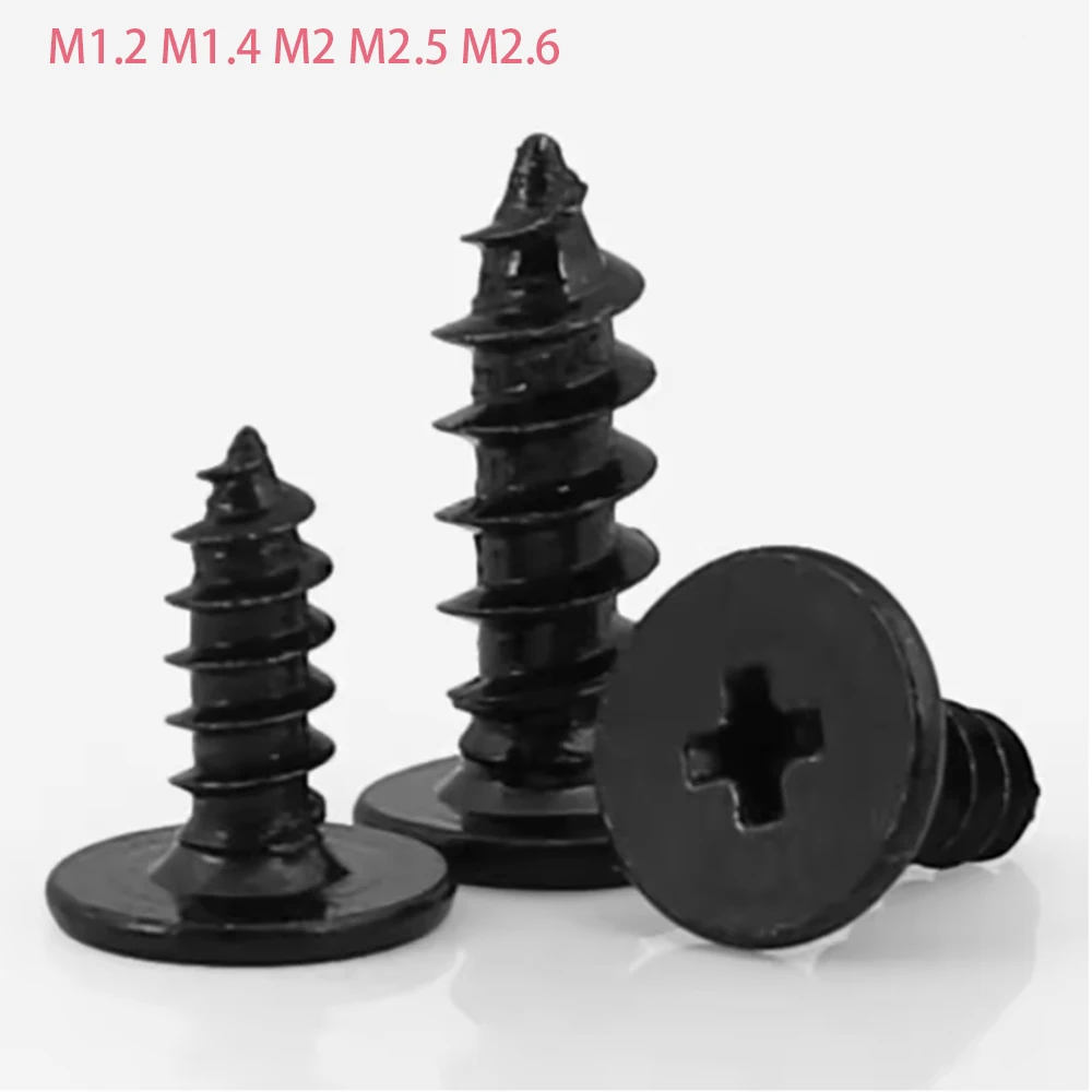 

M1.2 M1.4 M2 M2.5 M2.6 Black Phillips Ultrathin Head Self Tapping Pointed Tail Screw Flat Head Bolt Surface Zinc Plating