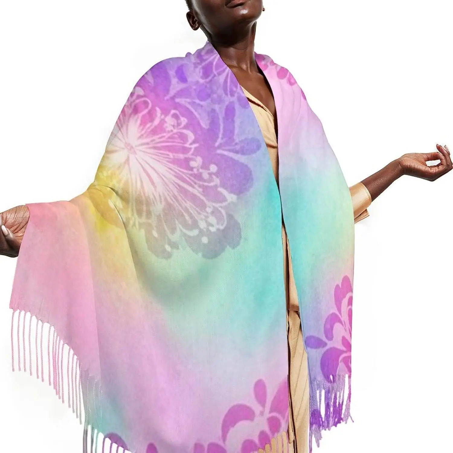 Watercolorful Mandala Flowers Long Scarves Warm Winter Shawl Wrap Scarf Gifts for Ladies Women Holiday Soft Touch