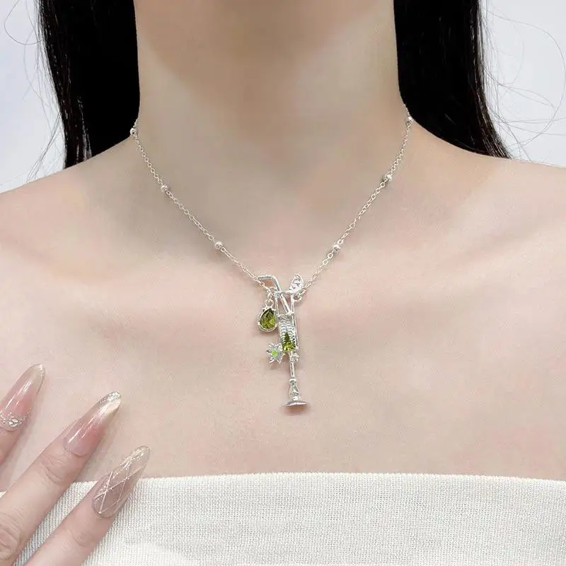 Water Drop Cup Shaped Pendant Necklace Fun Geometry Flower Fruit Drink Trendy Jewelry for Women Street Wear Accessory