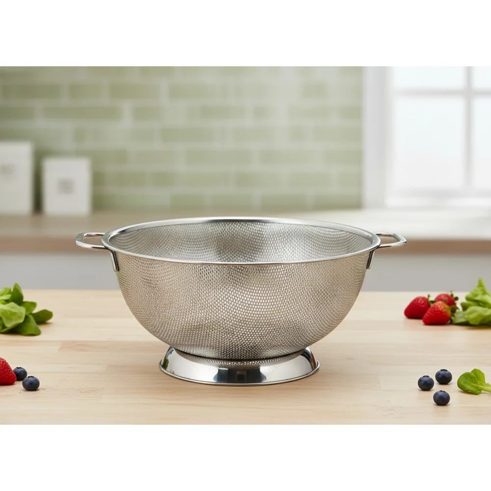 

Premium Stainless Steel Colander with Precision Holes - 5-Quart Capacity for Perfect Draining, Ideal for Home Cooks