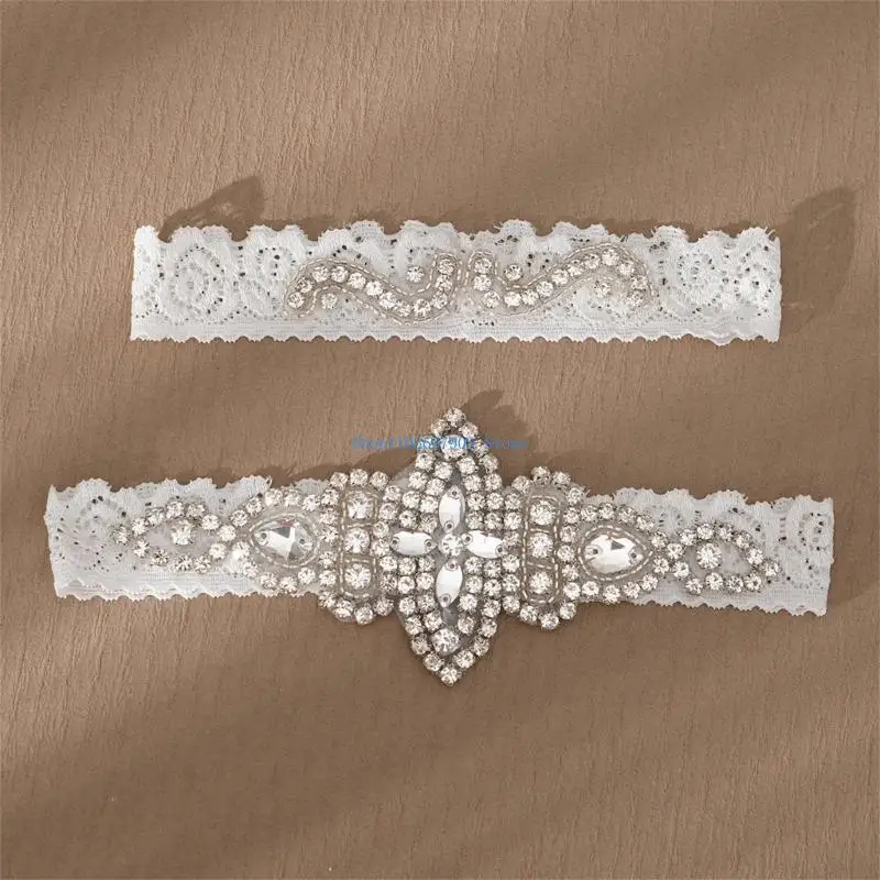 

N7YF Wedding Garters Lace Bridal Garter Pearls Clear Crystal Garter for Bride Gifts