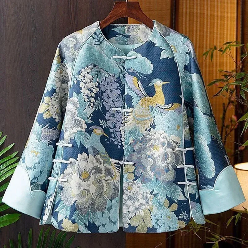 

Retro Chinese Style Traditional Hanfu Coat Women 2024 New Chic Traditional Long Sleeves Tangsuits Blouse Jacquard Tang Suits Top