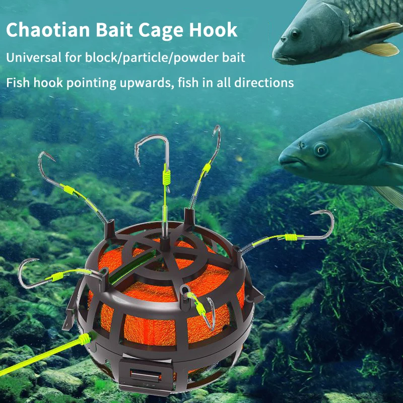 سلسلة هوك الصيد الطعم قفص 6 هوك الكربون الصلب خط مجموعة المغذية غرق تصميم جديد مربع الطعم شكل الصيد الربيع الطعم قفص