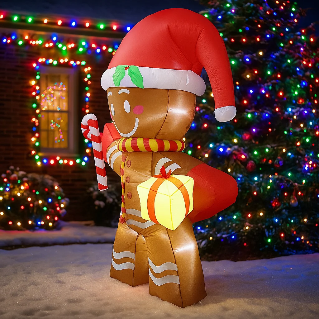 2,4 м/7,8 футов надувной пряничный человечек, конфеты-трость, светодиодные украшения для дома, игрушечный двор, рождественские праздничные принадлежности, украшение для уличного газона