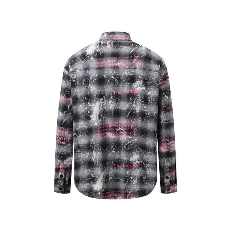 Soiled Letter Text Print Plaid Long Sleeve Shirt Men Women Autumn High Quality High Street Office Casual Shirt V-shape