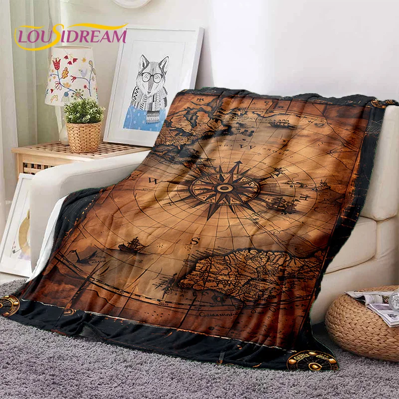 3D Ancient Nautical Chart World Map Compass Soft Flannel Blankets,Throw Blanket Comfortable Blanket for Picnic Beds Sofa Bedroom