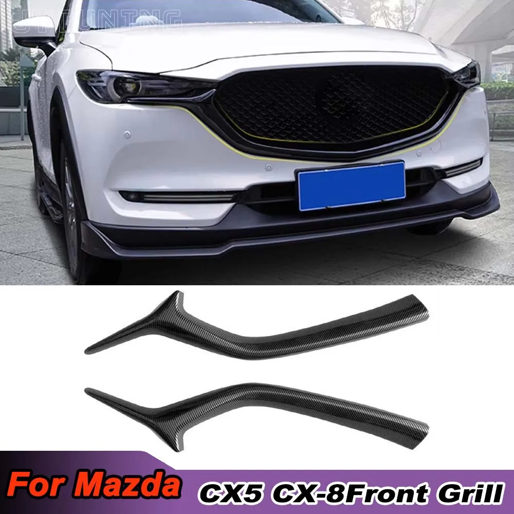 

For CX-5 CX-8 Car Grille Trim Strip Mazda CX5 2017-2021 Front Bumper Full Star Racing Grills Cover Styling 2pcs Car Accessories