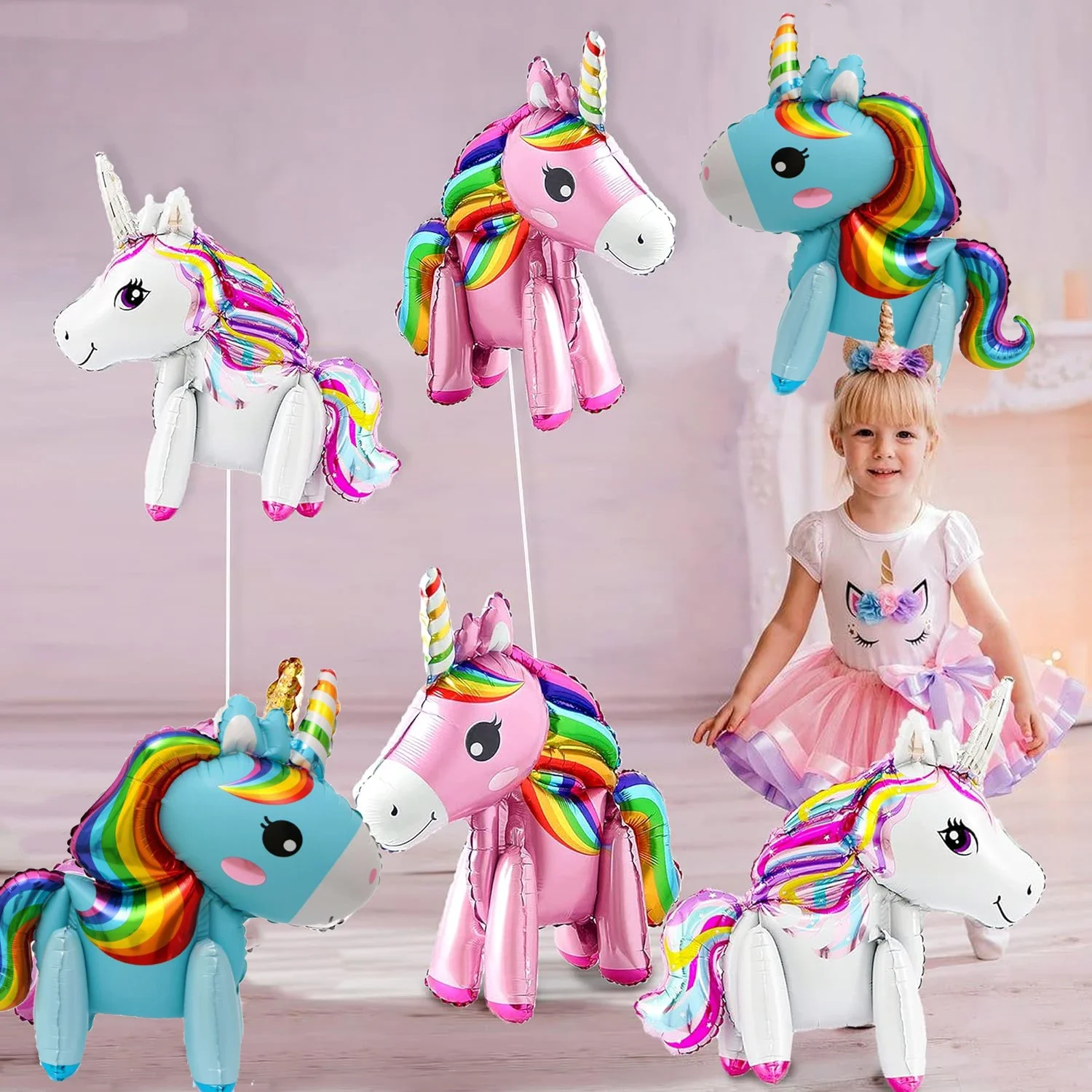 Globo de película de aluminio con temática de unicornio para fiesta de cumpleaños, montaje tridimensional, 3 piezas colores