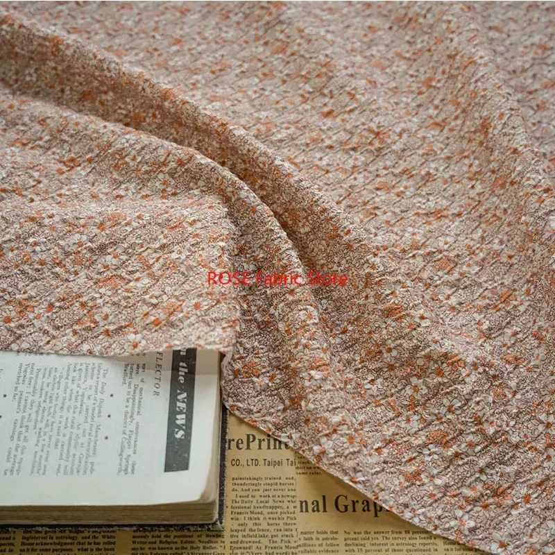 

Retro Orange Small Floral Pleated embossed fabric For Bridal Gown, Shirts, Spring Dress, Party Dress,Evening Gowns