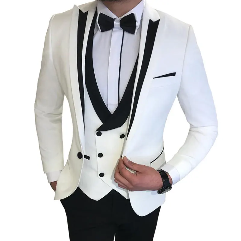 Smoking Slim Fit para casamento masculino, terno padrinhos, jaqueta formal de negócios, colete, calças, noivo clássico, 3 peças