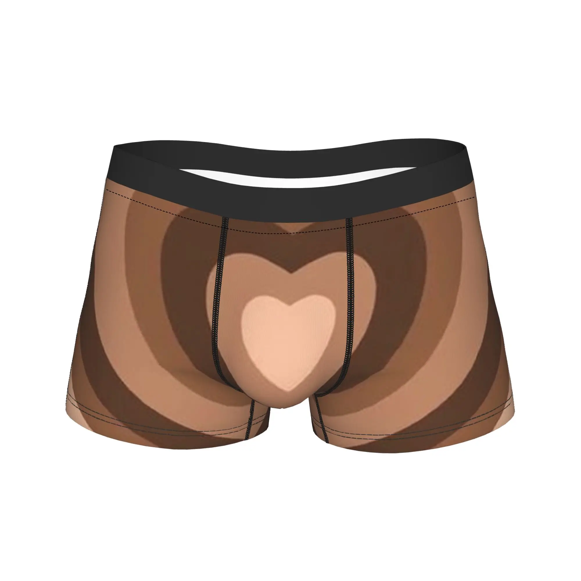 

Men Y2k Heart Brown Long Underwear Valentine's Day Funny Boxer Briefs Shorts Panties Male Breathable Underpants Plus Size