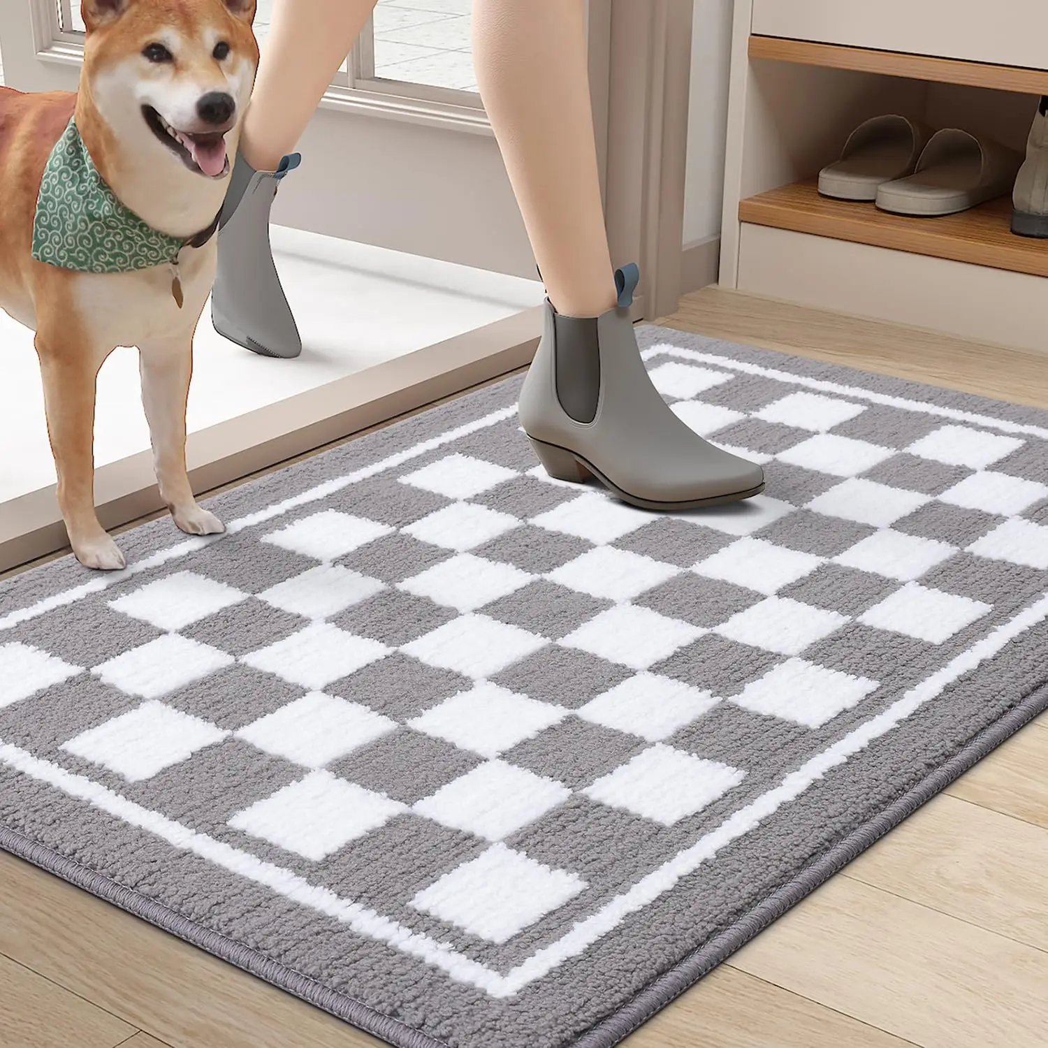 Olanly Innentürmatte, saugfähig, schmutzabweisend, Bodenteppiche, maschinenwaschbar, Fußmatte für den Eingangsbereich, Muddy Paws Lattice 43 x 76 Grau