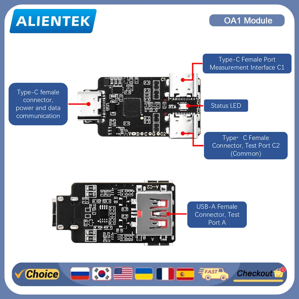 ALIENTEK OA1 USBケーブル抵抗試験器。4線式ケルビン測定モジュール。C0、C2試験器に対応。