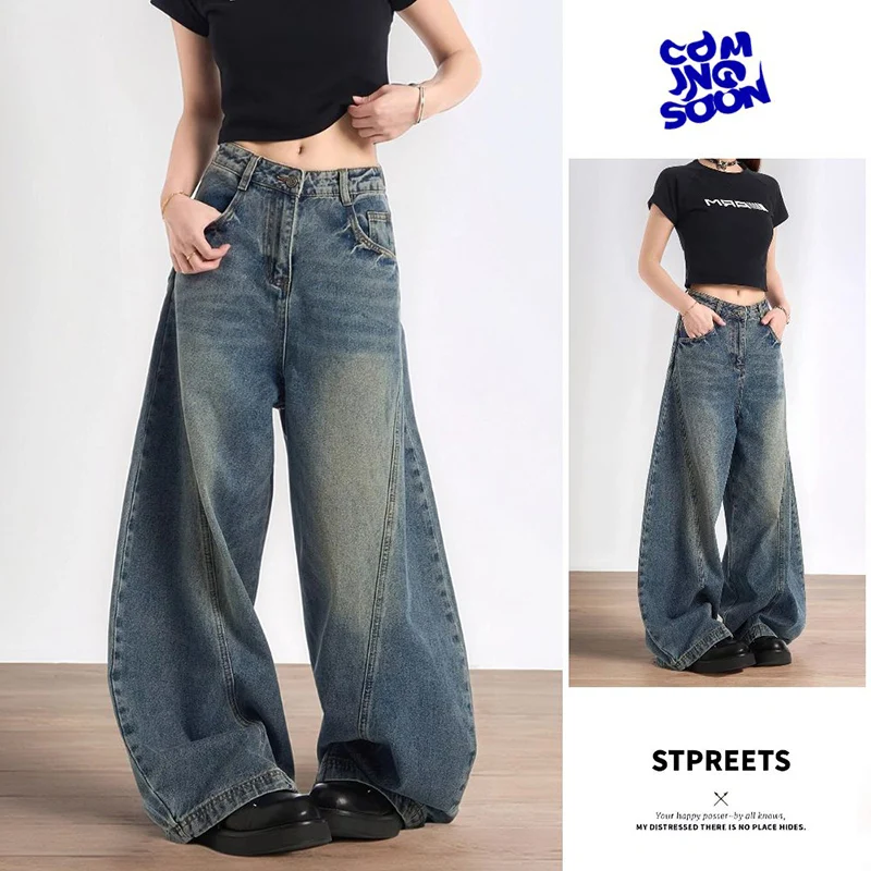 

Female Chic Vintage High Waist Daily Jeans Girls Solid Baggy Wide Leg Denim Trousers Women Fashion Casual Long Pants