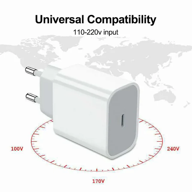 Dla iphonePD 20W Ładowarka USB do telefonu Szybka ładowarka do iPhone iPad Samsung OnePlus Adapter ścienny do szybkiego ładowania Kabel typu C Wtyczka UE/USA