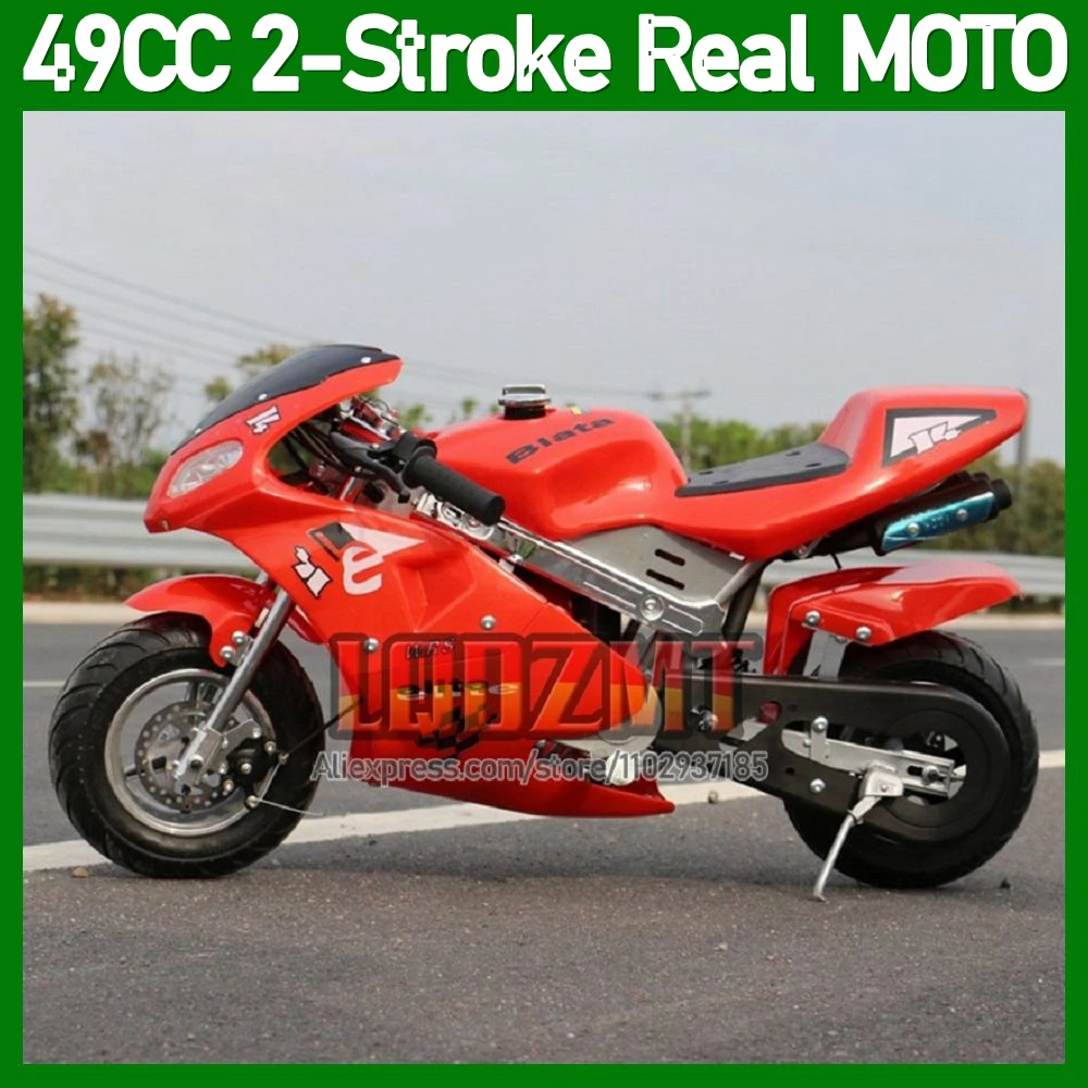 2-Stroke 49 50 CC Mini Motorcycle OFF-Road Superbike Mountain Race Gasoline Pocket Bike Small Buggy Street MOTO Racing Autocycle