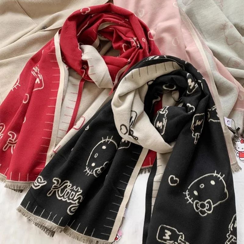 جديد سانريو مرحبا كيتي وشاح دافئ أفخم مزدوج الوجهين وشاح شتاء دافئ رشاقته لطيف الحلو الفتيات عطلة العصرية الإبداع الهدايا #4