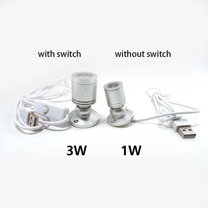 3W DC5V Mini LED USB Spotlight Ceiling Downlight Jewelry with Switch Interface Display Cabinet Interior Rotatable Angle LED Lamp