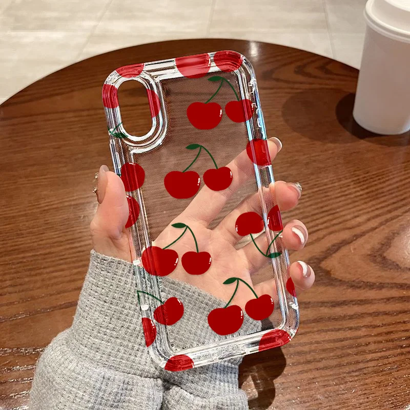 Transparent Phone Case For iPhone 15 Pro Max 11 13 14 12 XR X XS 7 8 Plus 15promax 13promax 6 SE 2020 Silicon Cherry Funda Cover