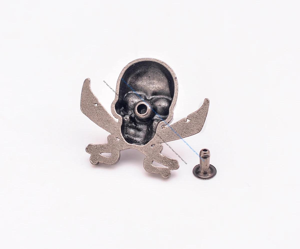 10X 33*29mm Quality Antique Silver Skull Pirate Crossed Sword Leathercraft Decorative Metal Stud Rivet Button Conchos