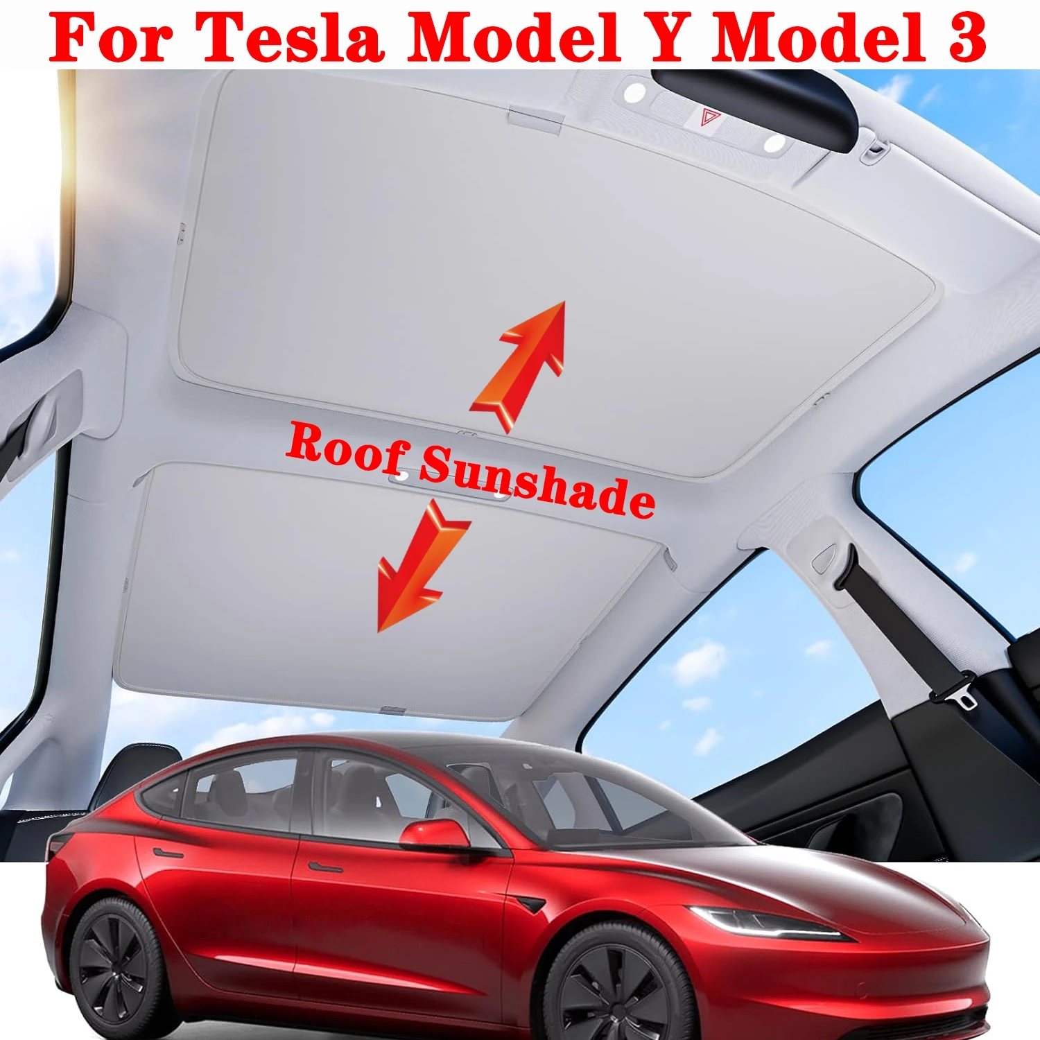 For Tesla Model Y 3 Highland 2024-2020 Roof Sunshades, Upgraded Sunroof Shade 2 in 1 Layer Sun Shade UV Protection Accessories