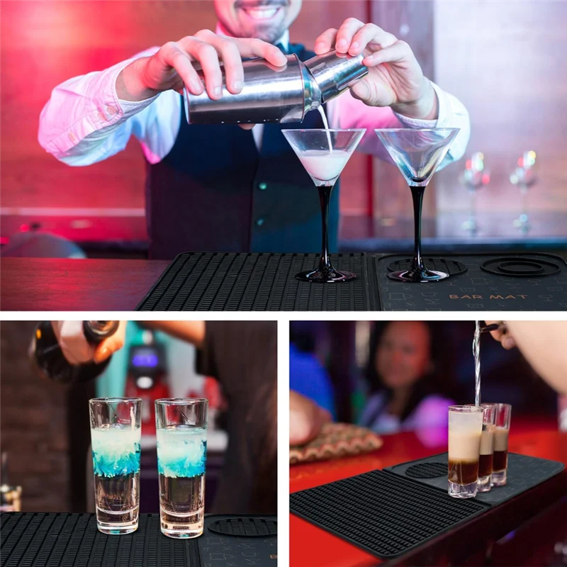 Bar Mats 2 Pcs 18 X 12 Inch Multipurpose Drying Mat Home Bar Accessories Foldable Silicone Board Non-Slip Cocktail