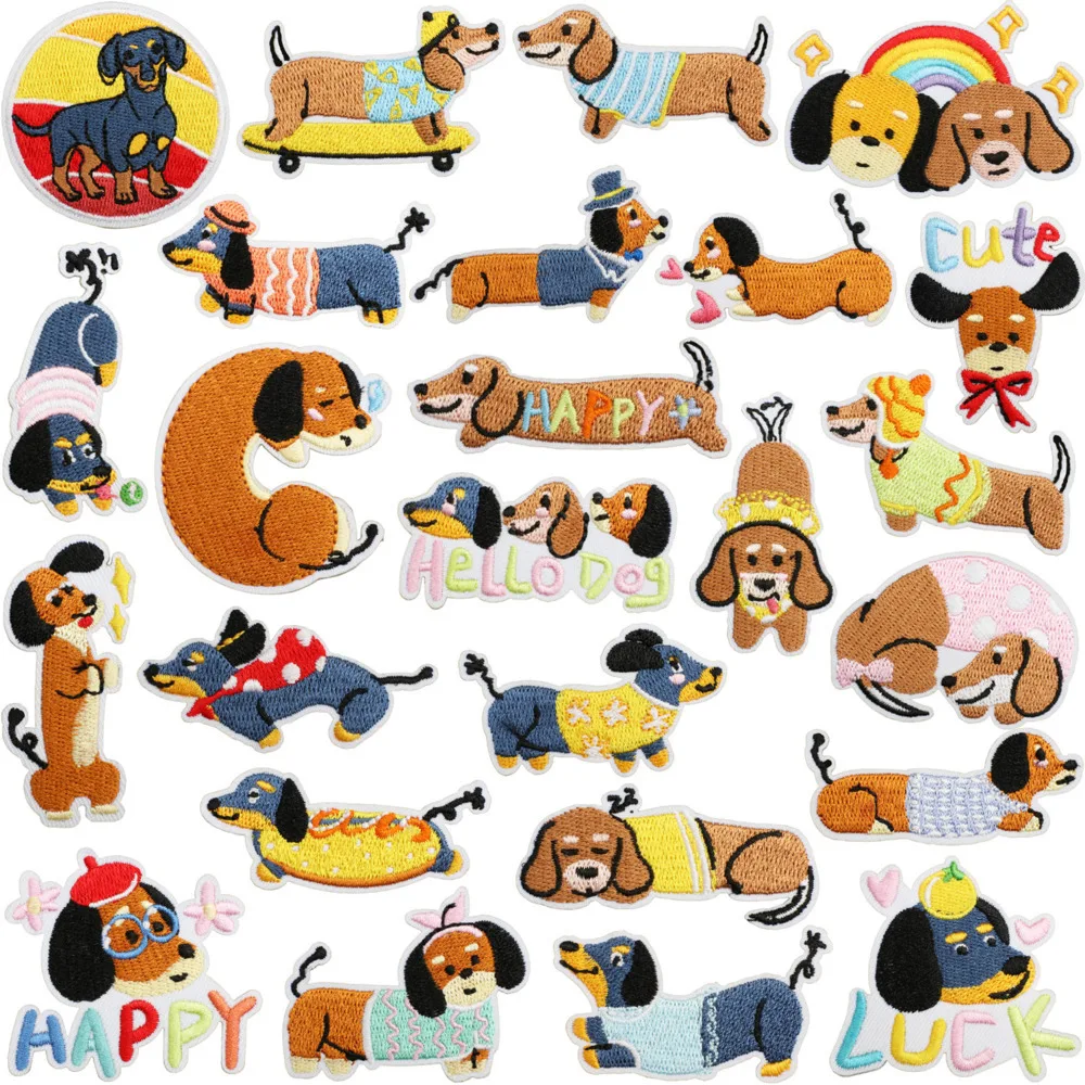 Cute pet dog Thermoadhesive Patches DIY bag and clothes Iron On Patches fun embroidery sausage dog Sew stickers