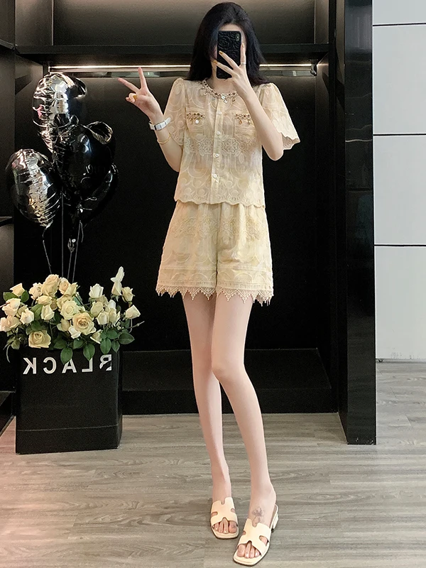 

Elegant Fashionable Short Sleeve Women's Suit High-end Personality Short Pants Two-piece Set Summer New Arrival Ladies