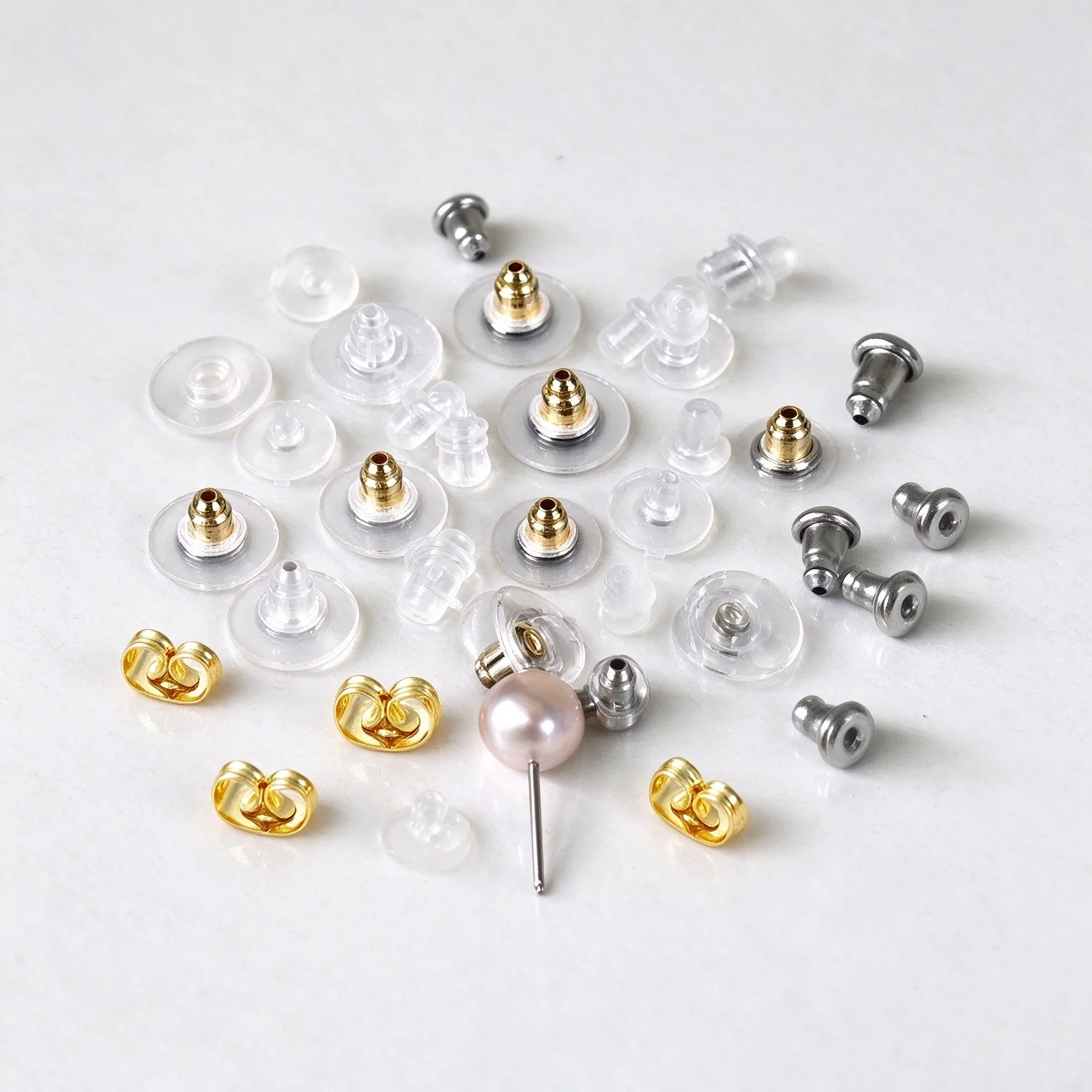 100 Stück transparente, weiche Silikon-Gummi-Metall-Ohrringverschlüsse, Sicherheits-Kugelstopper, Schmuck-DIY-Zubehör, Ohrstopfen