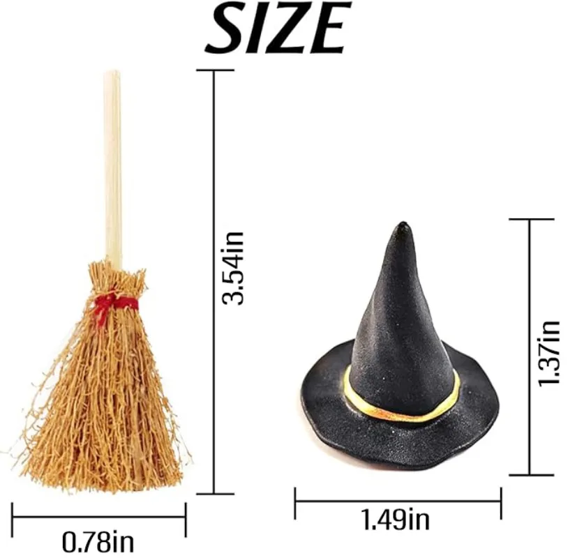 10/100pcs Mini Witch Hat and Broom Miniature Straw Brooms Halloween Party Craft Witches Decor Accessory Small Ornament DIY Decor - view 6