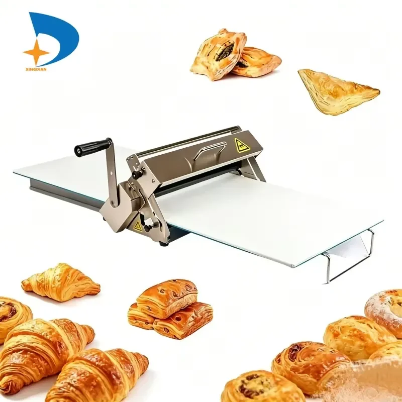 English Manual Dough Sheeter Stainless Steel Table Top Pastry Roller Machine for Croissant Puff Bread Baking Bakery Shop Use