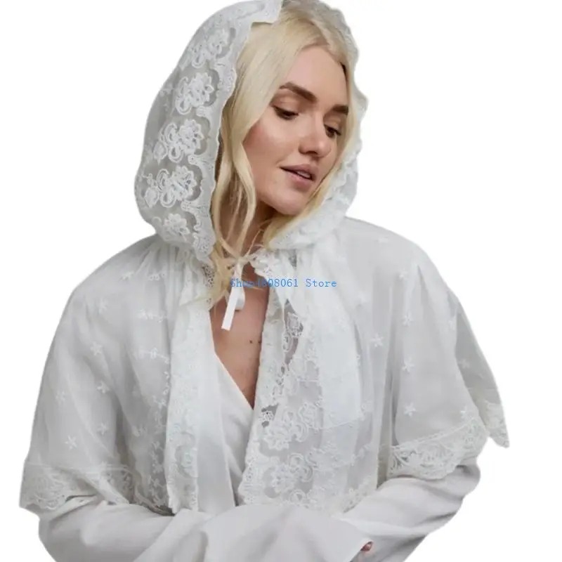 

T3LC Embroidery Lace Shawl Wrap Church Turban Scarf Mantilla Veils for Religious Event
