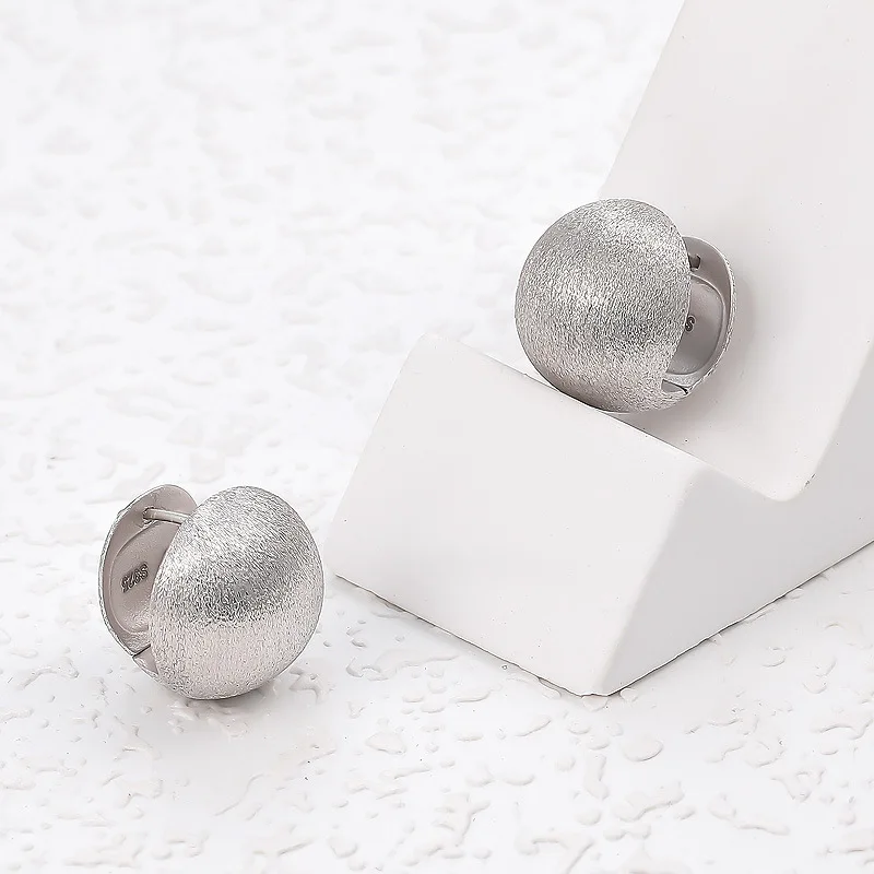 New S925 Silver Luxury Earrings with Round Brushed Earclips and Personalized Earrings, Wedding Jewelry