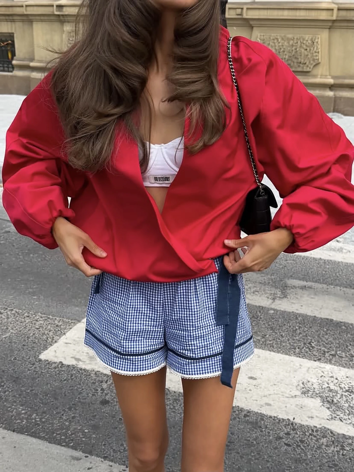 Red Loose Casual Short Jacket V-Neck Versatile Pilot Jacket Small Size Autumn New Women's Outerwear Comfortable Long Sleeve