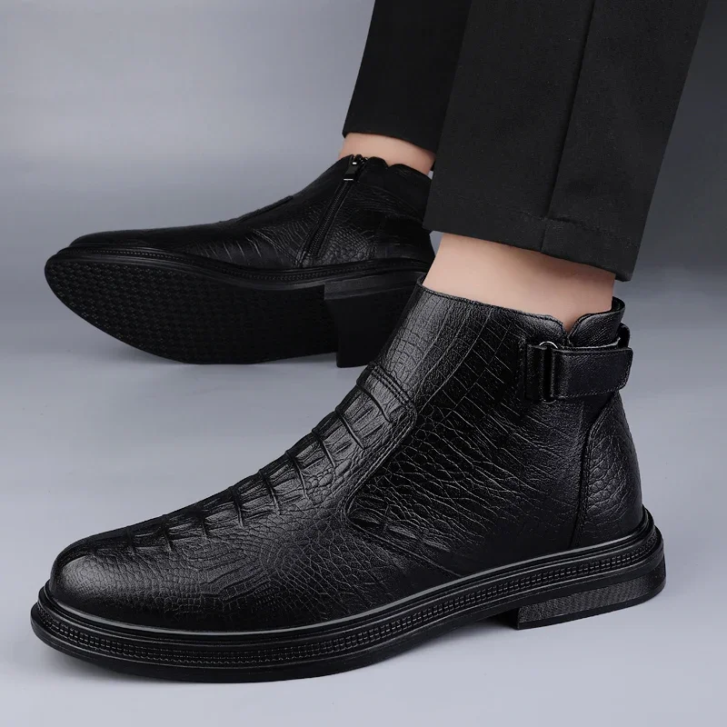 Winter Fashion High Quality Chelsea Men\'s Boots High Top Black Work Boots Men Casual Shoes Business Style Motorcycle Ankle Boots