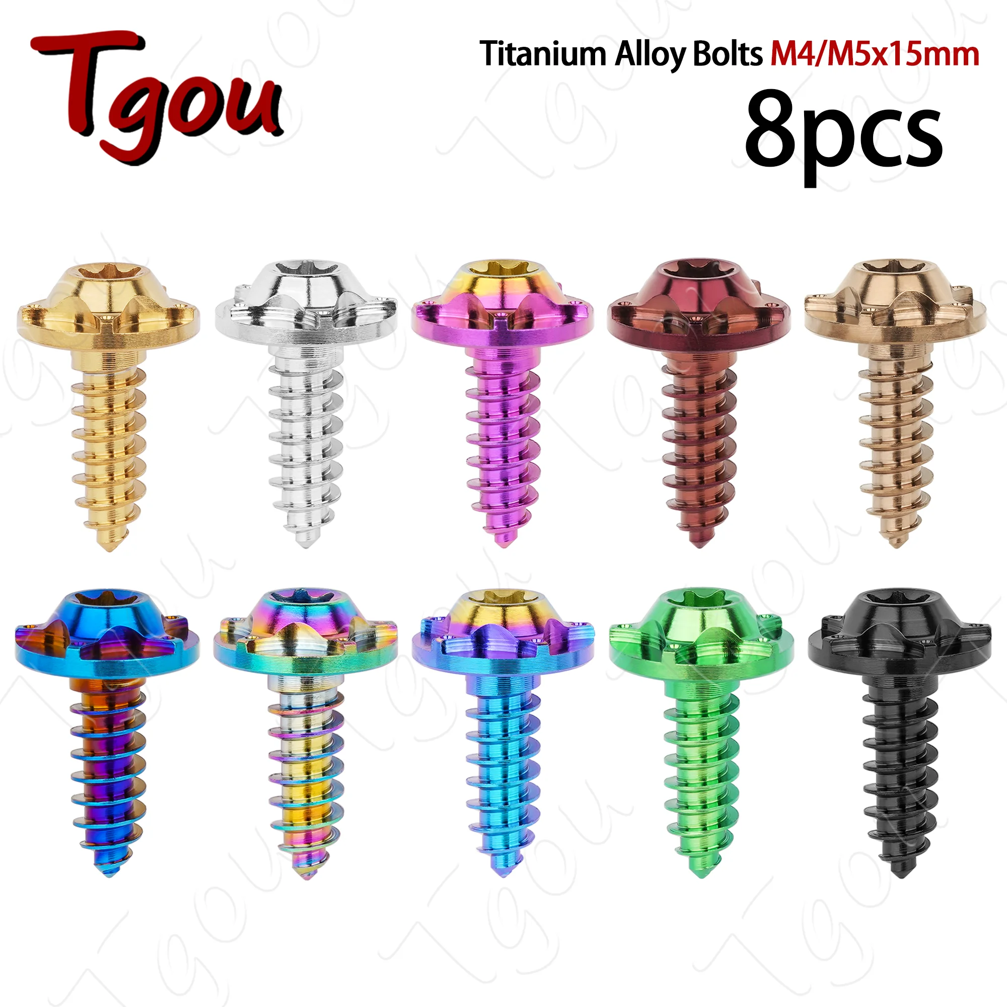Tgou M4/M5×15mm Titanium Alloy Self-Tapping Butterfly-Head Torx Flange Bolt Suitable for Motorcycle Fairing Modification 8pcs
