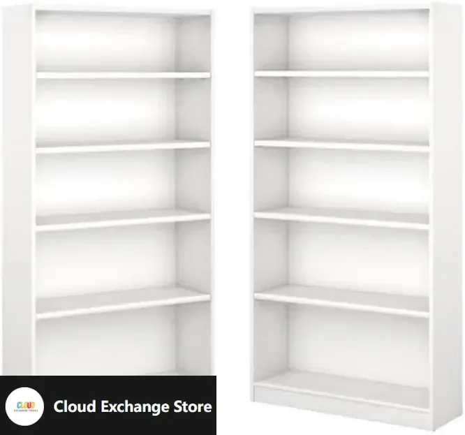 

5 Shelf Wood Bookcase Set in Pure White (Set of 2)