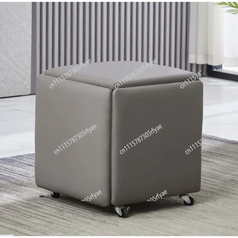 5 in 1 Folding Metal Ottoman Stool Storage Cube Seat with Wheels Stackable Footstool for Home Entryway Shoe Changing