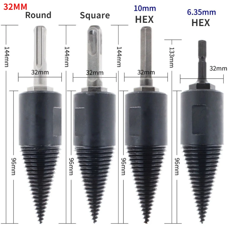 Firewood Splitter Machine Drill Bit Wood Cone Punch Driver Square/Round/Hex Shank Drill Bit Split Drilling Tool Firewood Chopper