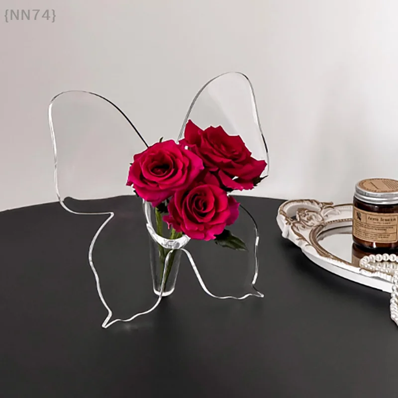 {NN74} Transparent Butterfly Acrylic Flower Vase Three-dimensional Flower Arrangement Accessories Butterfly Vase Home Decoration