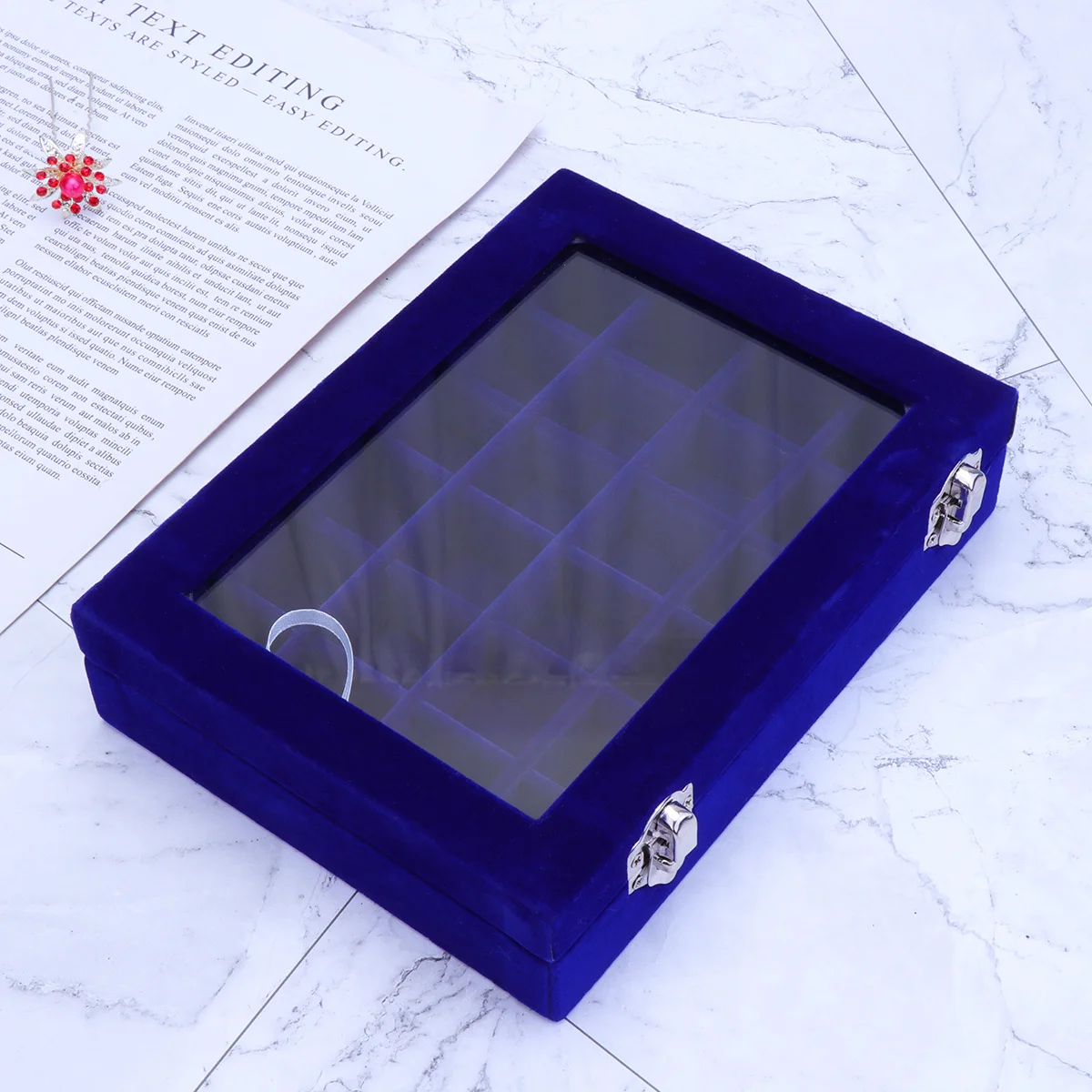 

Jewelry Case Organizer Storage Box Earring Ring Necklace Bracelet Holder Portable Wooden Grids Transparent Cover Space Saving