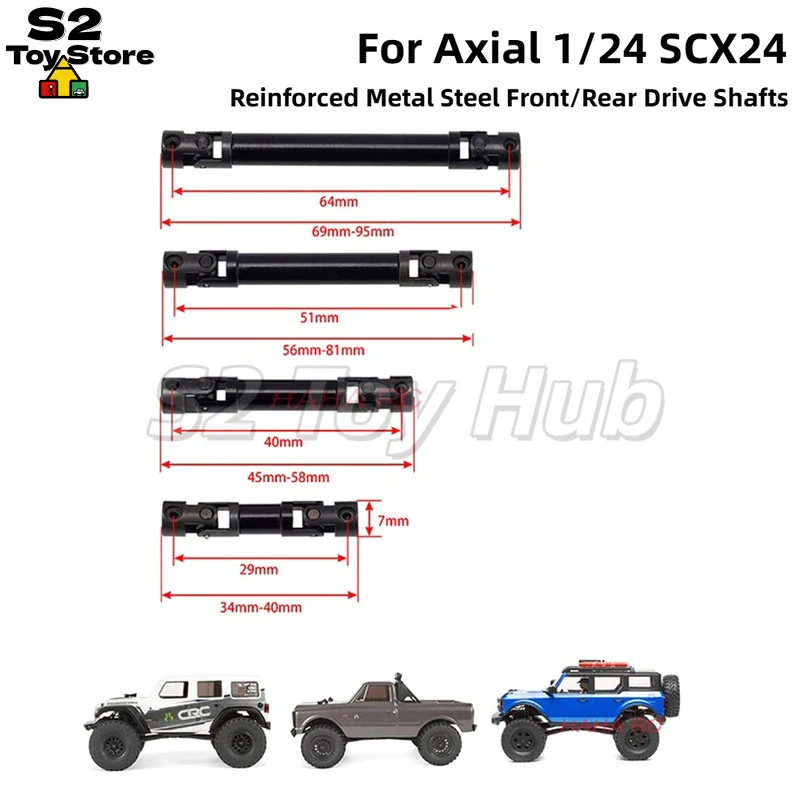 

Axial SCX24 90081 C01 Metal Reinforced Steel Adjustable Front Rear Drive Shafts For 1/24 RC Simulation Climbing Crawler Car